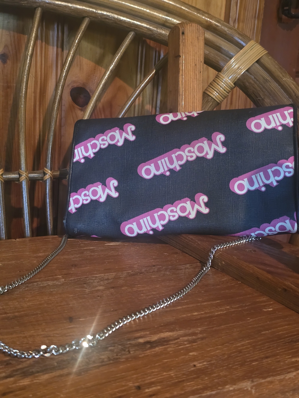 Moschino Barbie By Jeremy Scott Black Crossbody with Pink Logo Print - Picture 10 of 16